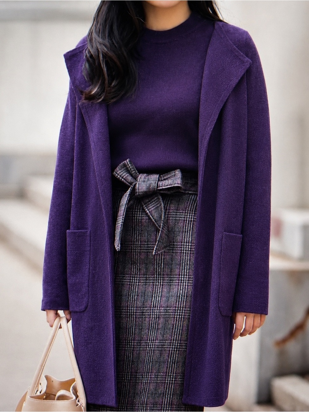 J Crew Wool Blend Juliette Collarless Cardigan Sweater-Blazer Purple Minimalist